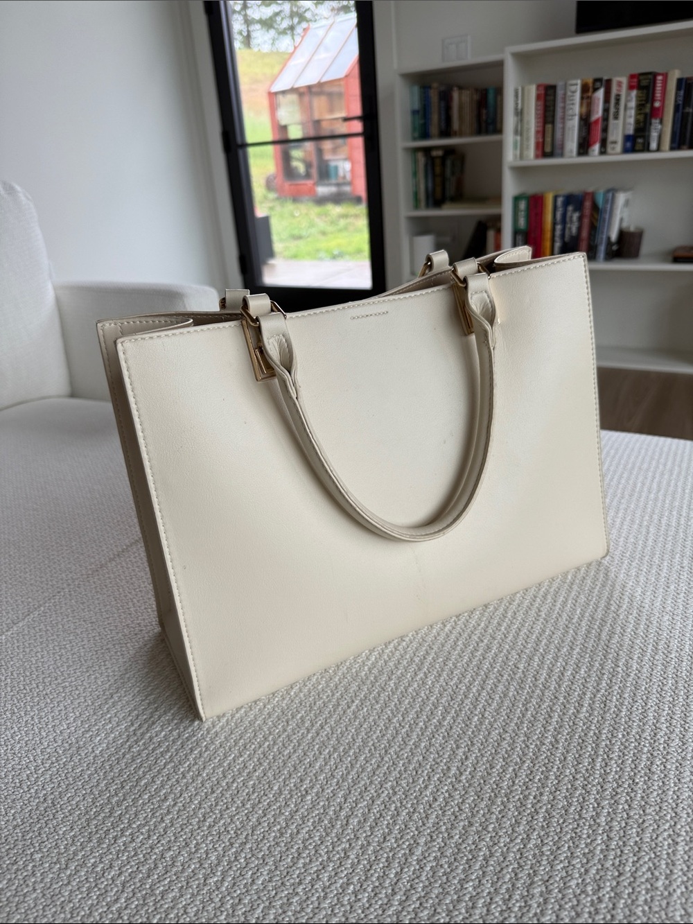 Myztique Women's Cream Structured Tote Handbag